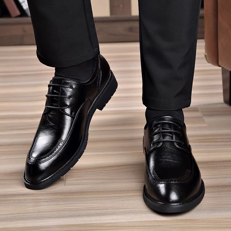 202 new leather shoes men's business formal casual pointy shoes inside heighten men's wedding groom shoes