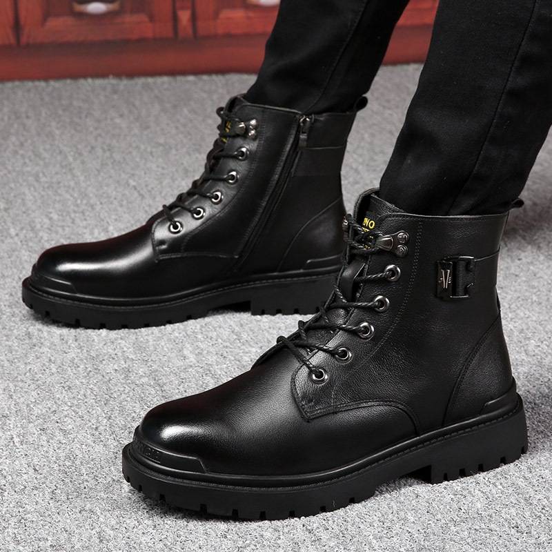 Winter Martin boots men's boots leather top layer cowhide men's ankle boots British velvet work boots fashion high top men's shoes