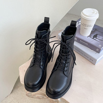 Top layer cove Martin boots woman 202 autumn/winter new round head British style black side zipper ankle boots a hair replacement