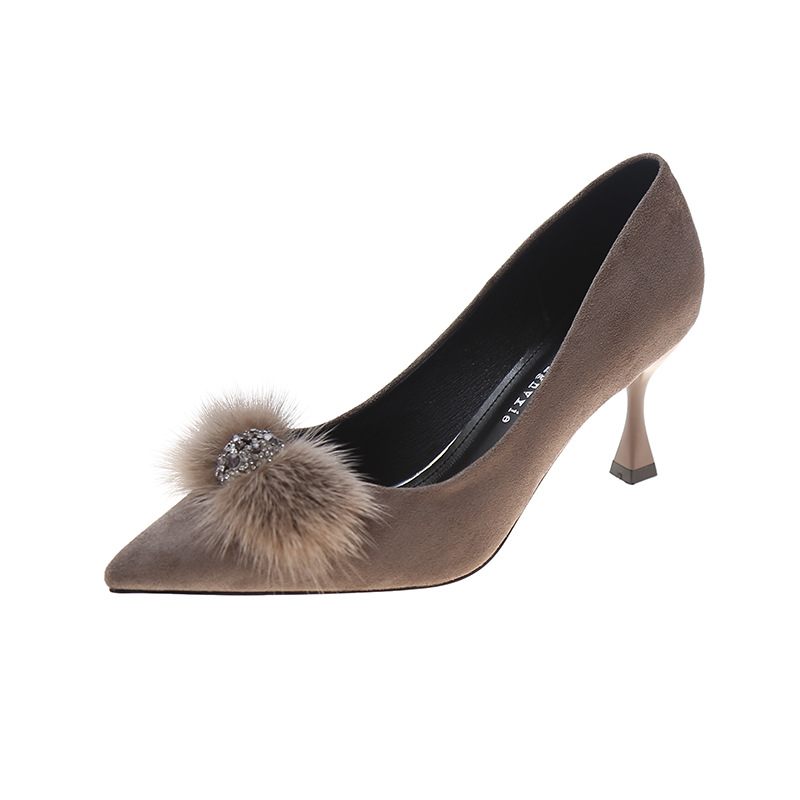 202细跟低帮纯色日常卡其色尖头女高跟鞋春季新款女鞋一件代发潮