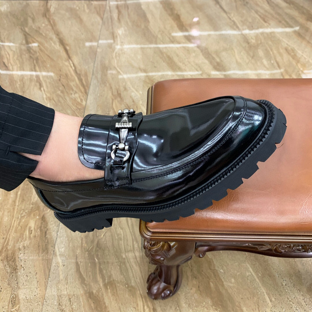 Men's shoes 202 New black leather shoes with one foot business casual overshoes flat work shoes driving loafers