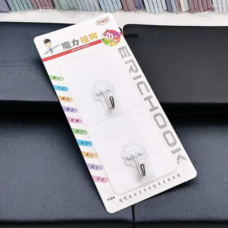 L1232 9113 transparent square two seamless hooks, restaurant bedroom sticky hooks, hooks, Yiwu 2-yuan store Application Scenario
