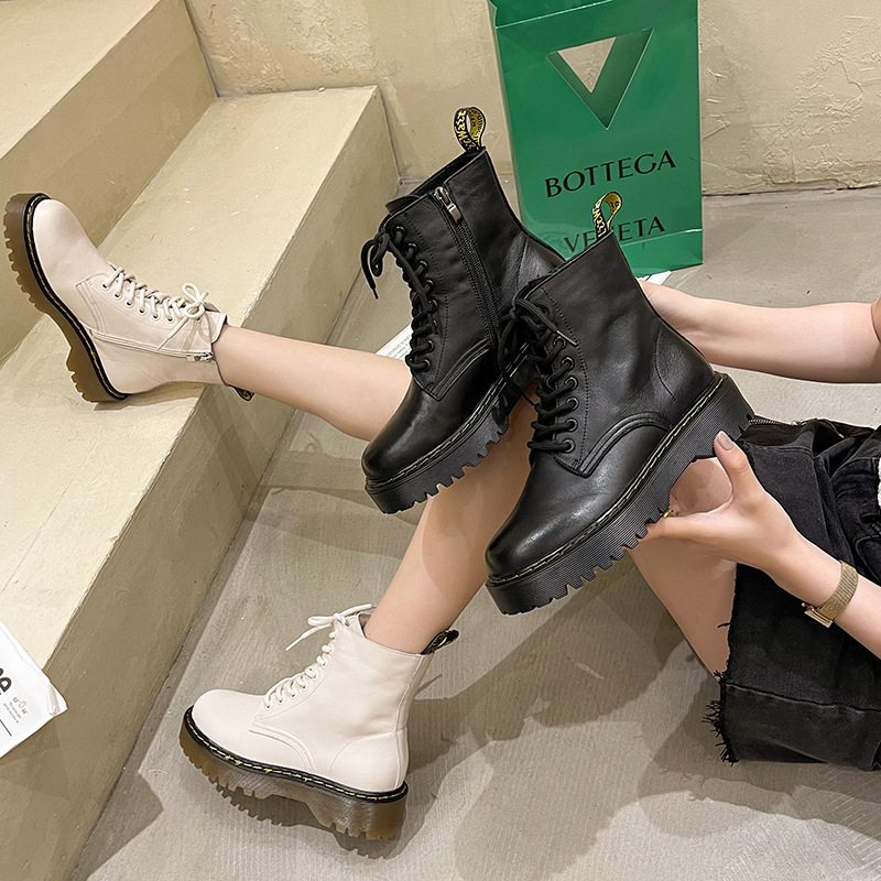 Top layer cove Leather Martin boots woman 202 autumn/winter new leather side zipper English style ankle boots a hair replacement leather boots