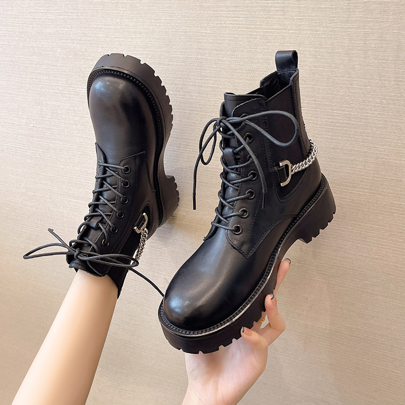 Woman 202 autumn/winter new British style leather Martin boots comfortable breathable black leather boots