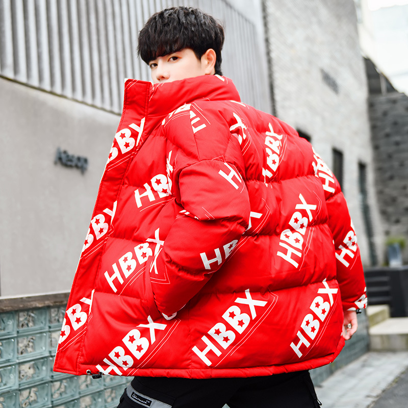Letter bread cotton-padded jacket couple's winter new style Korean loose Hong Kong-style plus-size cotton-padded jacket warm student stand-up collar cotton