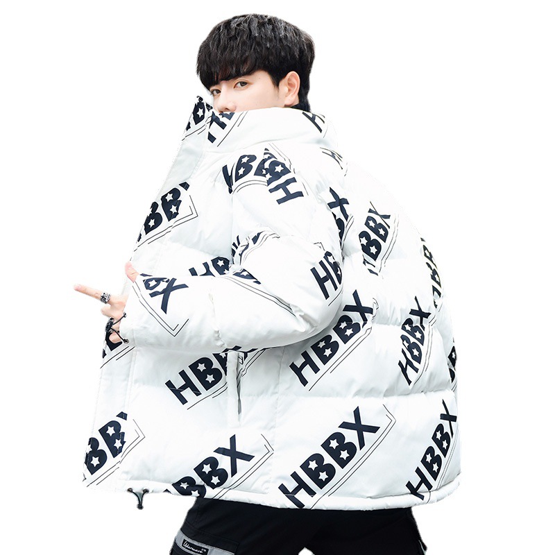 Letter bread cotton-padded jacket couple's winter new style Korean loose Hong Kong-style plus-size cotton-padded jacket warm student stand-up collar cotton Item Picture