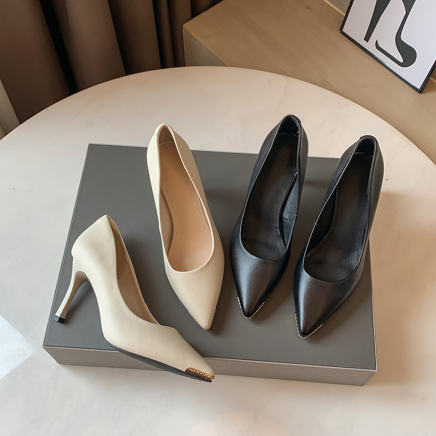 Top layer cowhide high-heeled shoes for women 202 summer new pointy high-heeled fashion shoes a hair generation leather shoes for women