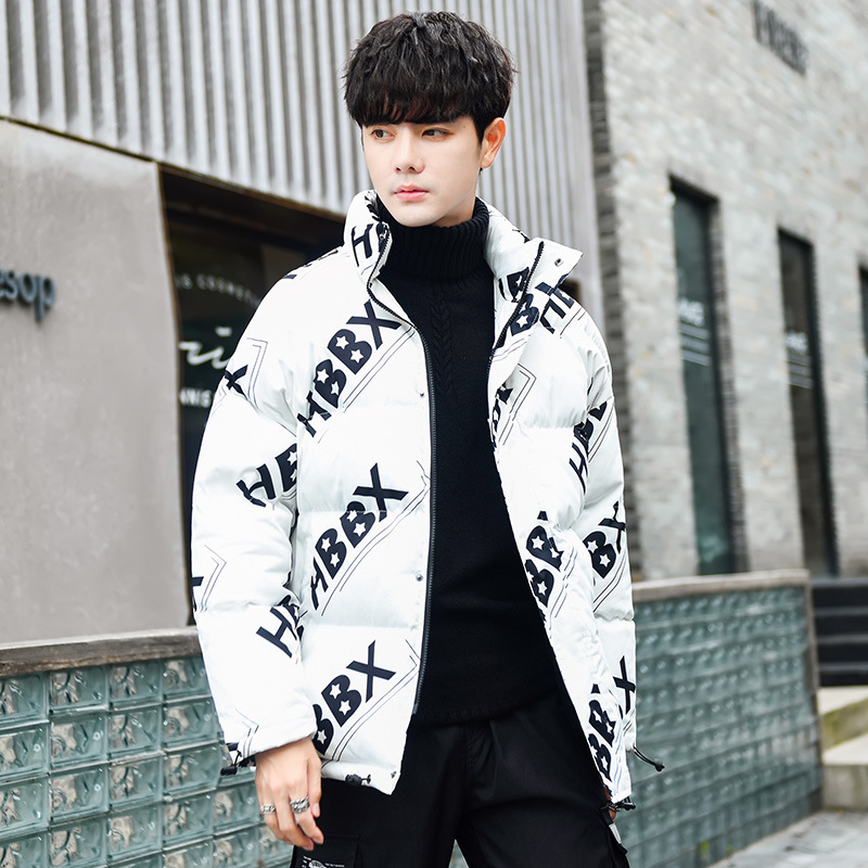 Letter bread cotton-padded jacket couple's winter new style Korean loose Hong Kong-style plus-size cotton-padded jacket warm student stand-up collar cotton Specification image