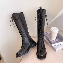 First layer cowhine boots female 202 autumn and winter new European and British wind knight boots side zipper women's boots tide