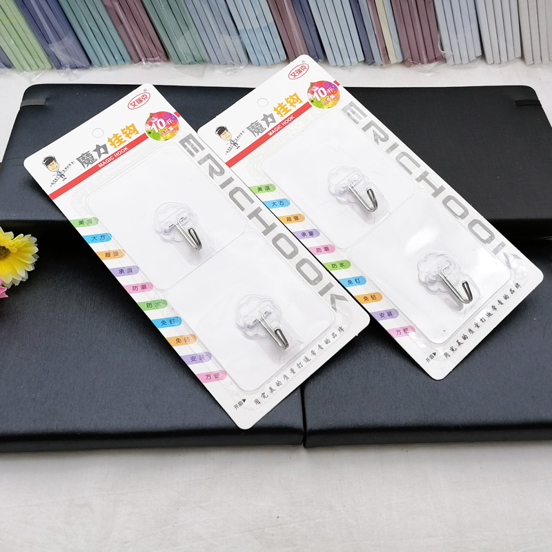 L1232 9113 transparent square two seamless hooks, restaurant bedroom sticky hooks, hooks, Yiwu 2-yuan store details Picture