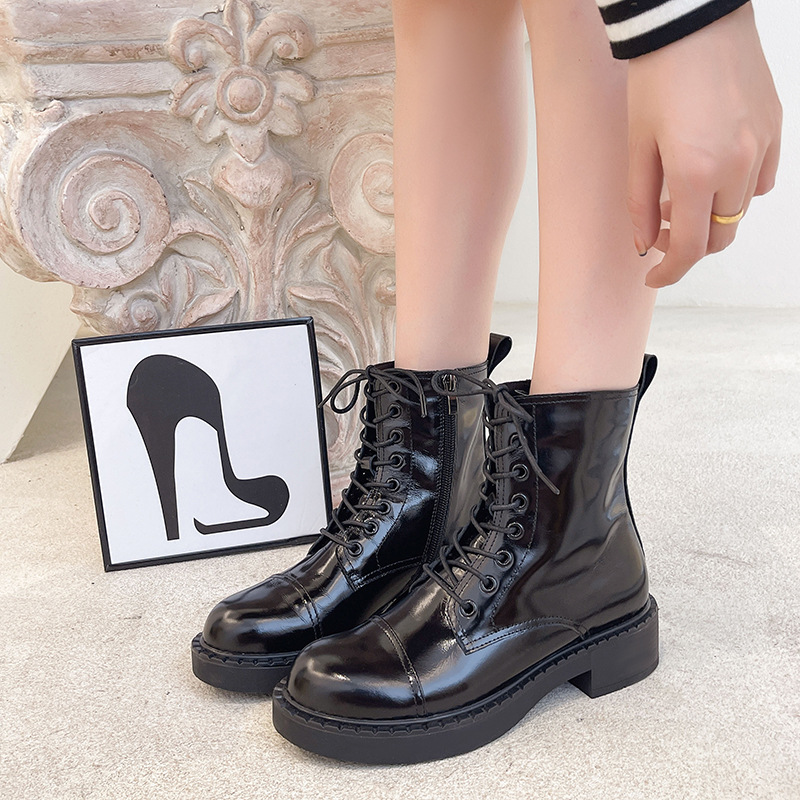 Top coat of lacquer cove Leather Martin boots woman 202 autumn/winter new black comfortable breathable British style ankle boots a generation