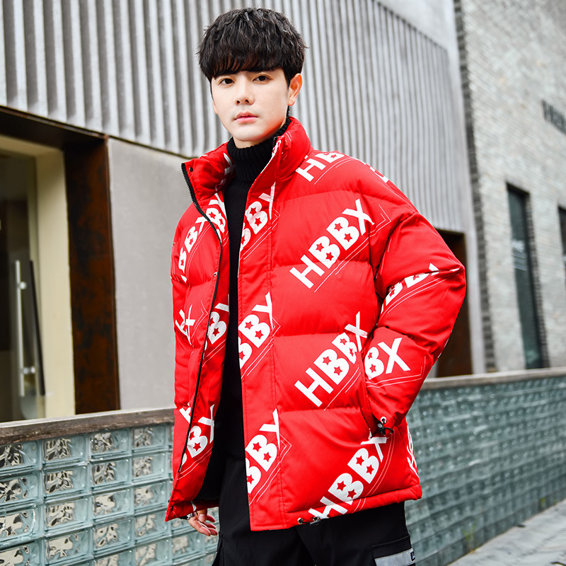 Letter bread cotton-padded jacket couple's winter new style Korean loose Hong Kong-style plus-size cotton-padded jacket warm student stand-up collar cotton details Picture