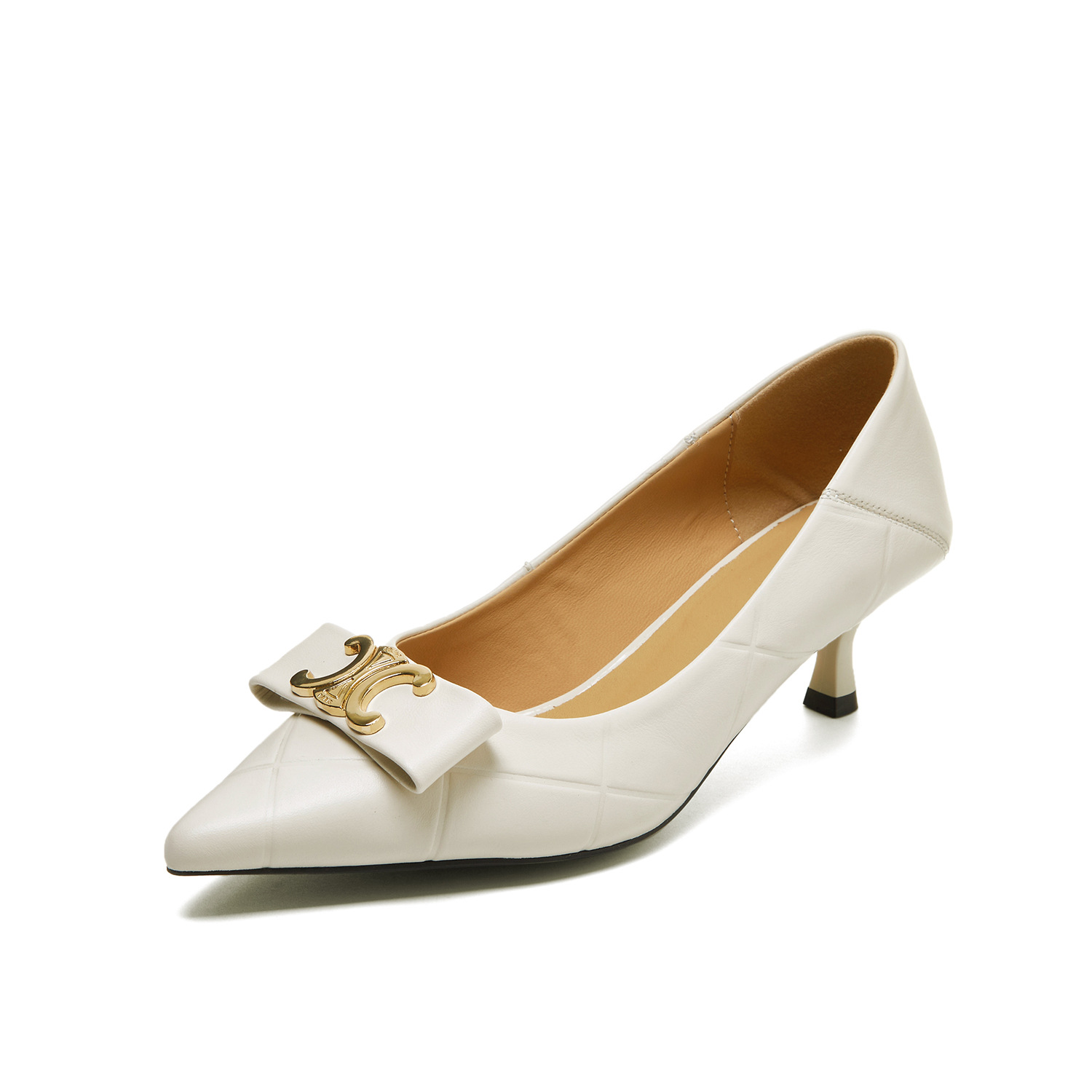 First layer cowhide high-heeled shoes female 202 summer new leather pointed women's shoes high heel metal buckle fashionable dress single shoe tide