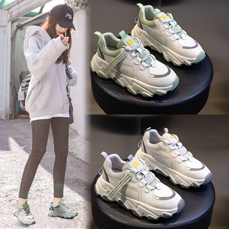 Leather daddy shoes 202 autumn and winter new women's shoes Korean version versatile sports shoes women thick bottom breathable small white shoes women