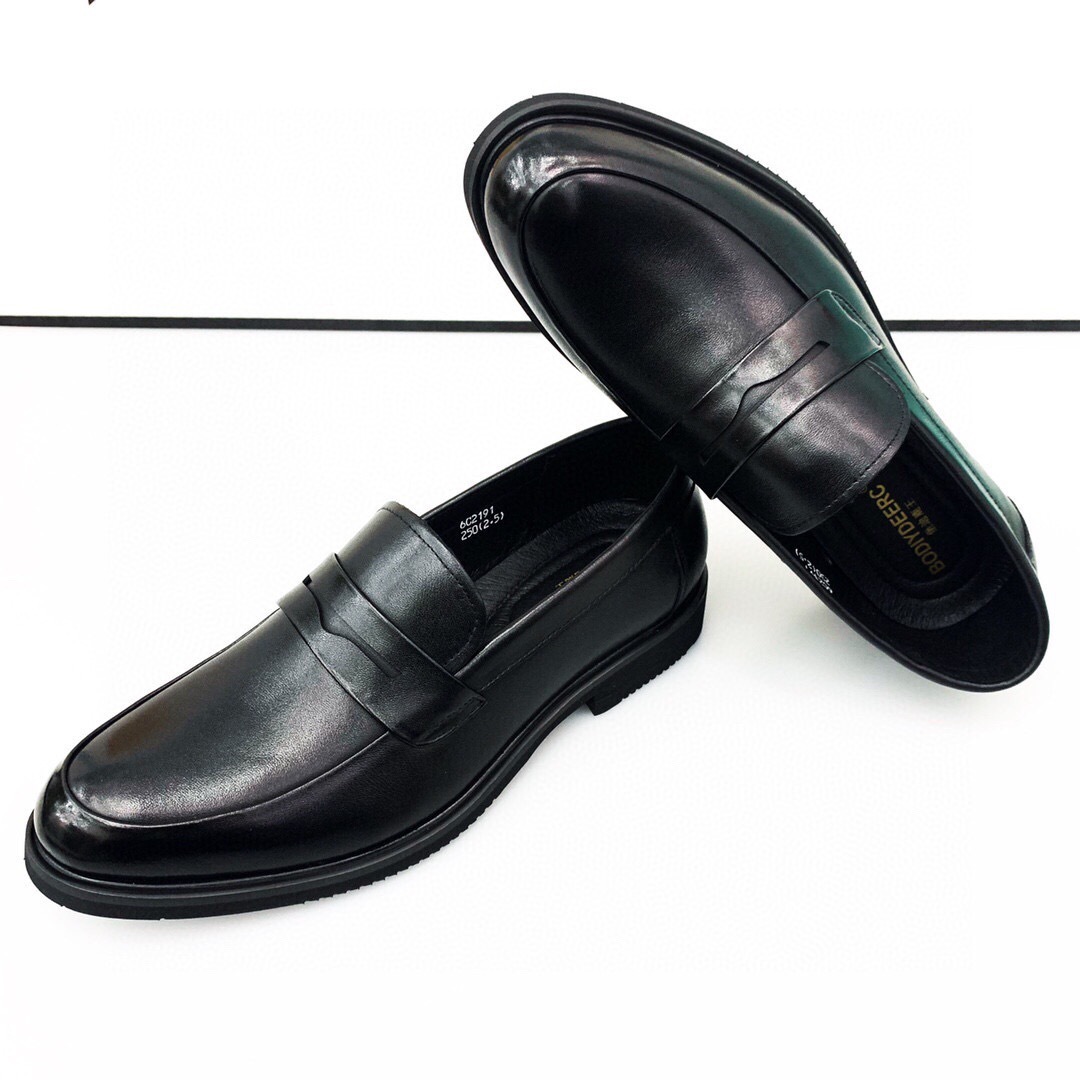 男鞋202秋季新款头层牛皮商务正装单鞋开车低跟乐福鞋黑色男皮鞋