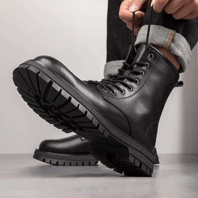 Leather Martin boots man British style 202 autumn new fashionable high top shoes man cargo shoes man snow boots man