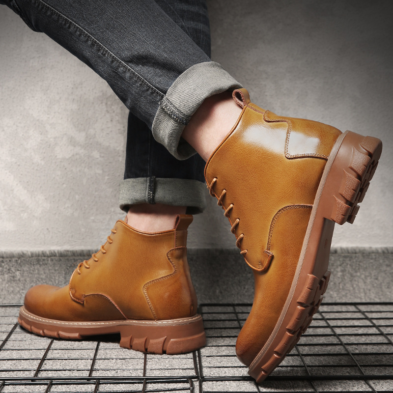 Men's Martin boots 20 new European and American leather Chelsea boots fashion work clothes leather boots rhubarb boots men's shoes trade