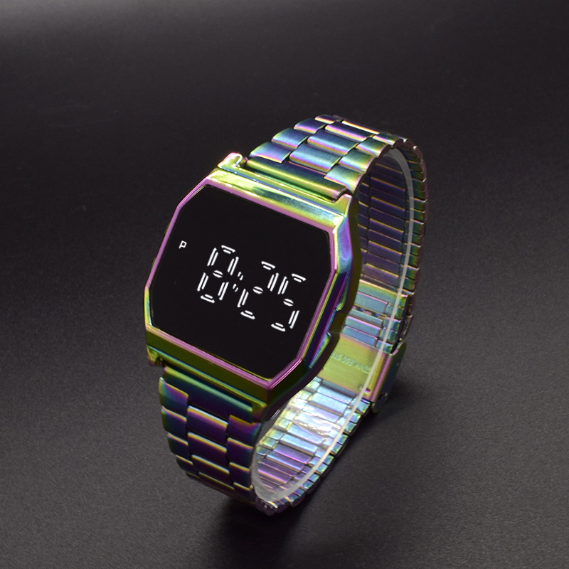 Factory direct sales of F91 metal steel band LED watch, square foreign trade fashionable electronic watch, touch watch for students, men and women Specification image
