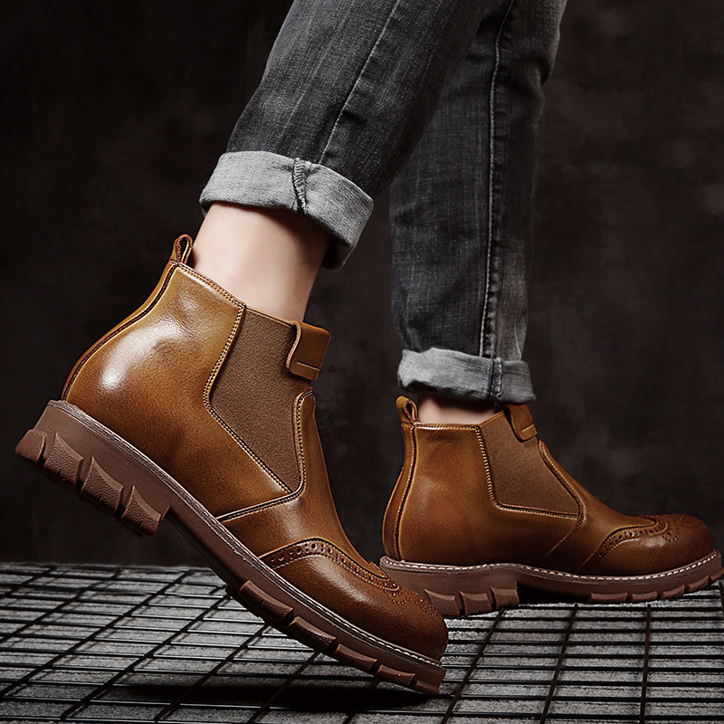 Chelsea Boots Men 202 New men's casual Martin boots fashion trend boots leather rhubarb boots high tops