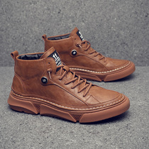 202 autumn new men's shoes leather casual board shoes Korean recreational sports shoes high top trend thick sole shoes men