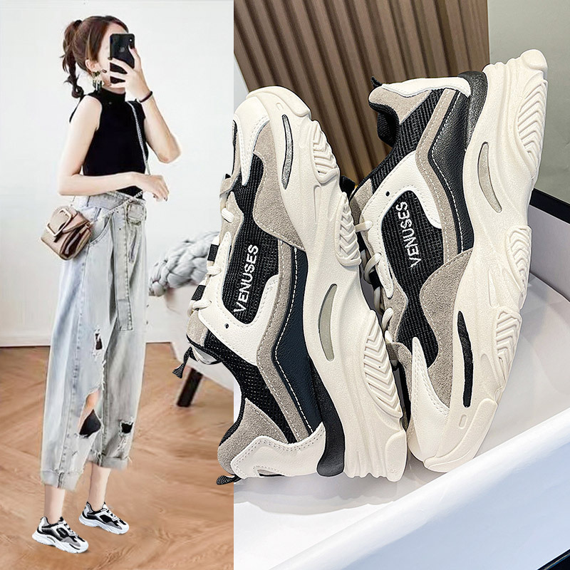 Dad shoes Women 202 autumn new breathable Korean sneakers INS thick soled student running shoes for women 1815