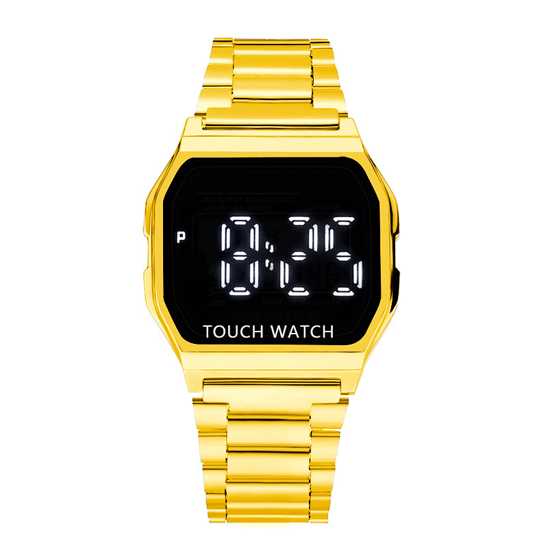Factory direct sales of F91 metal steel band LED watch, square foreign trade fashionable electronic watch, touch watch for students, men and women Item Picture