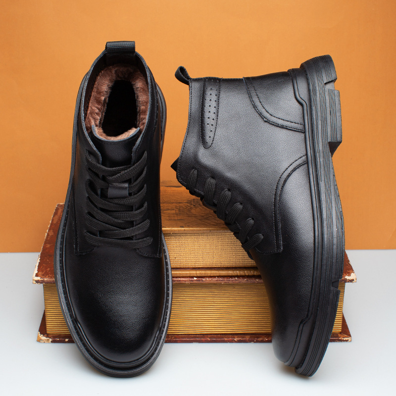 Martin boots male 202 winter new leather and fleece warm cotton shoes male all-match British wind high top shoes boots male