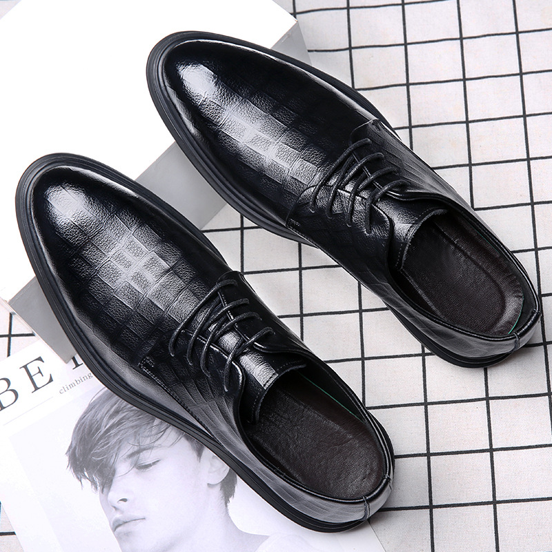 Men 202 new business casual men's shoes leather fleece warm men's British shoes black