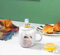 Hot Selling Cartoon ceramic mug Creative mug with lid and spoon Coffee mug Cat water mug Business gift mug