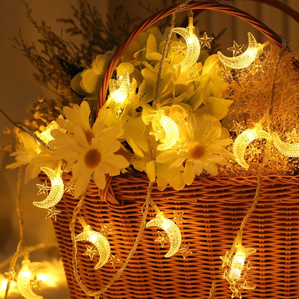Warm white LED star moon lamp string ins star room decorated with string lights Ramadan Christmas lamp string