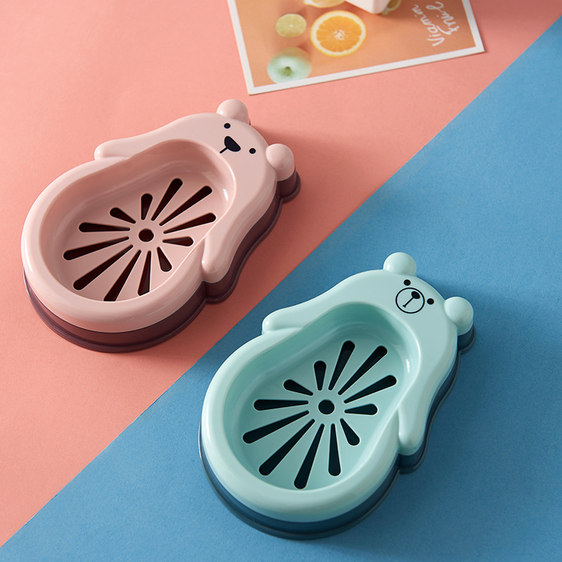 New Bear double-layer draining soap box for bathroom and bath soap box, cute cartoon soap box with lid Specification image