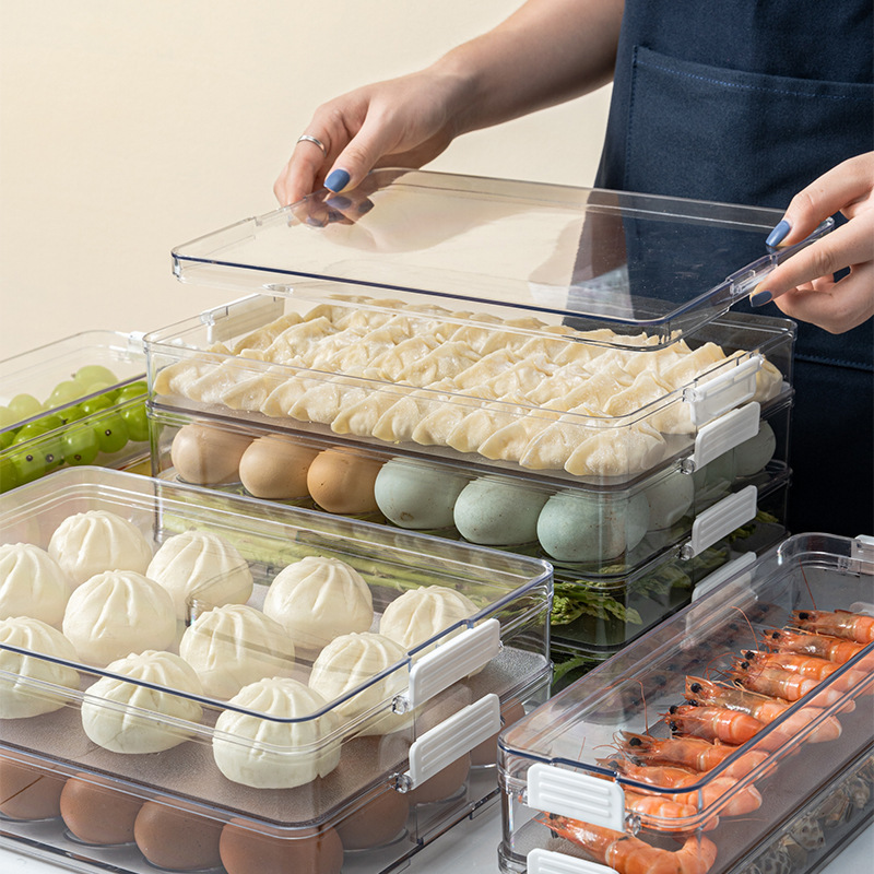 带盖可叠加冰箱收纳盒饺子盒家用速冻水饺盒馄饨专用鸡蛋保鲜盒子图
