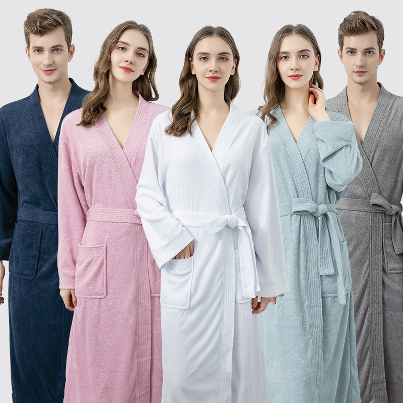 Hotel bathrobe couples long length knitted bathrobe winter thickened Japanese double-sided towel absorbent bathrobe