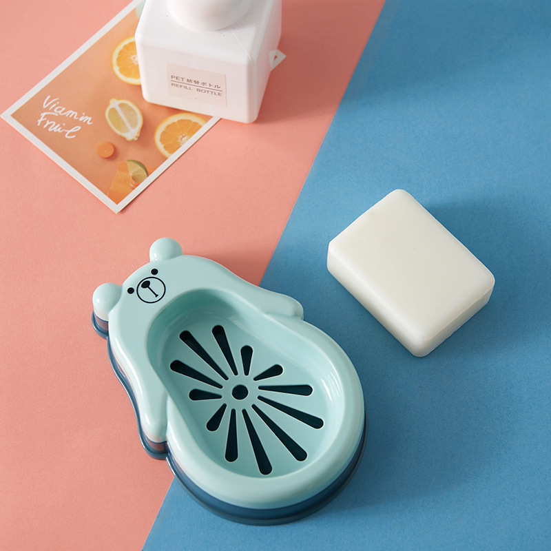 New Bear double-layer draining soap box for bathroom and bath soap box, cute cartoon soap box with lid Application Scenario