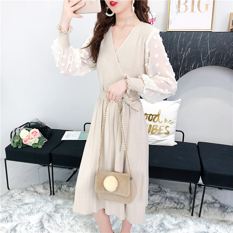 A new mid-length base layer for early autumn, a loose and ethereal knitted sweater and women's dress Application Scenario