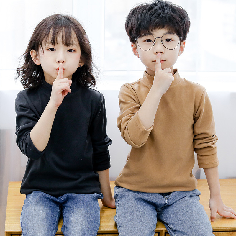 Children's velveteen warm bottom Shirt Men's and women's high collar long sleeve autumn and winter T-shirt for children