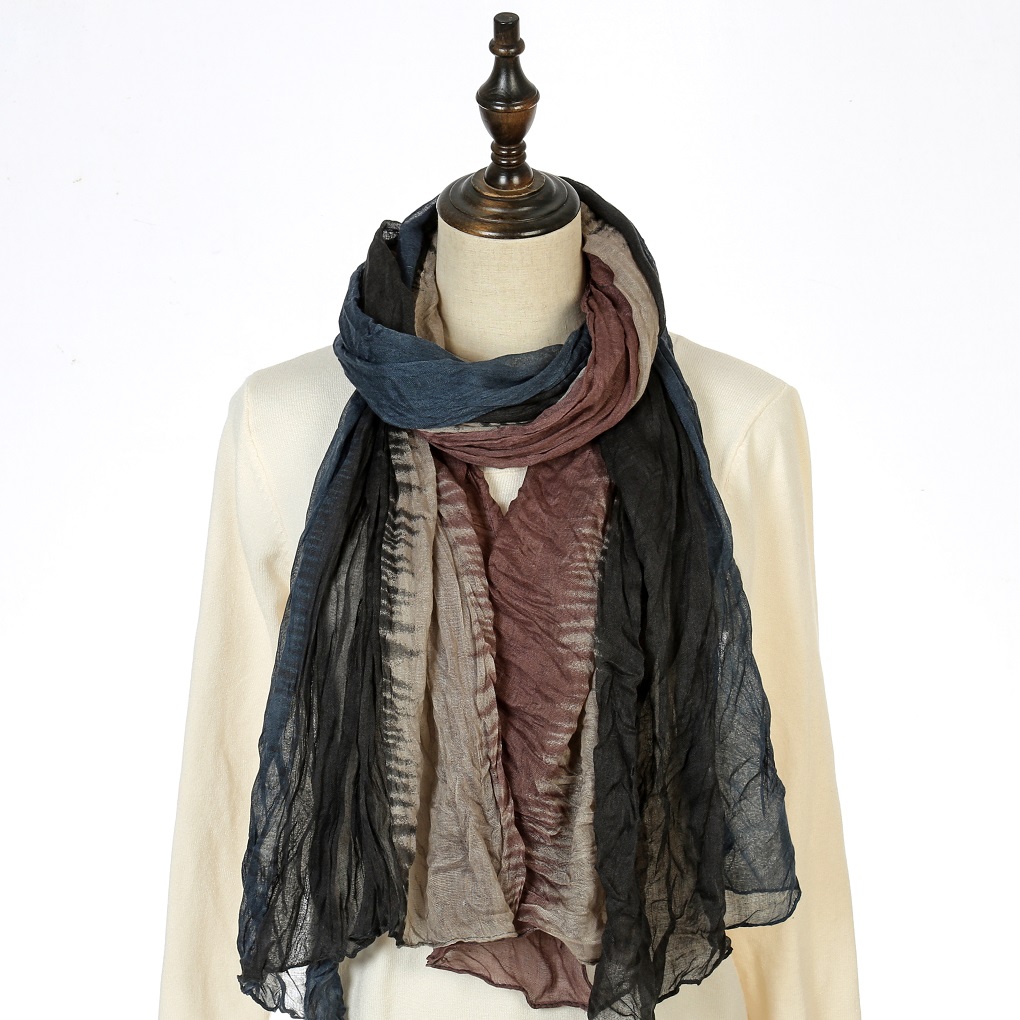 Cotton and linen long scarf 90*180, spring and autumn color-blocking foreign trade scarf bestseller, soft and neutral gauze scarf details Picture