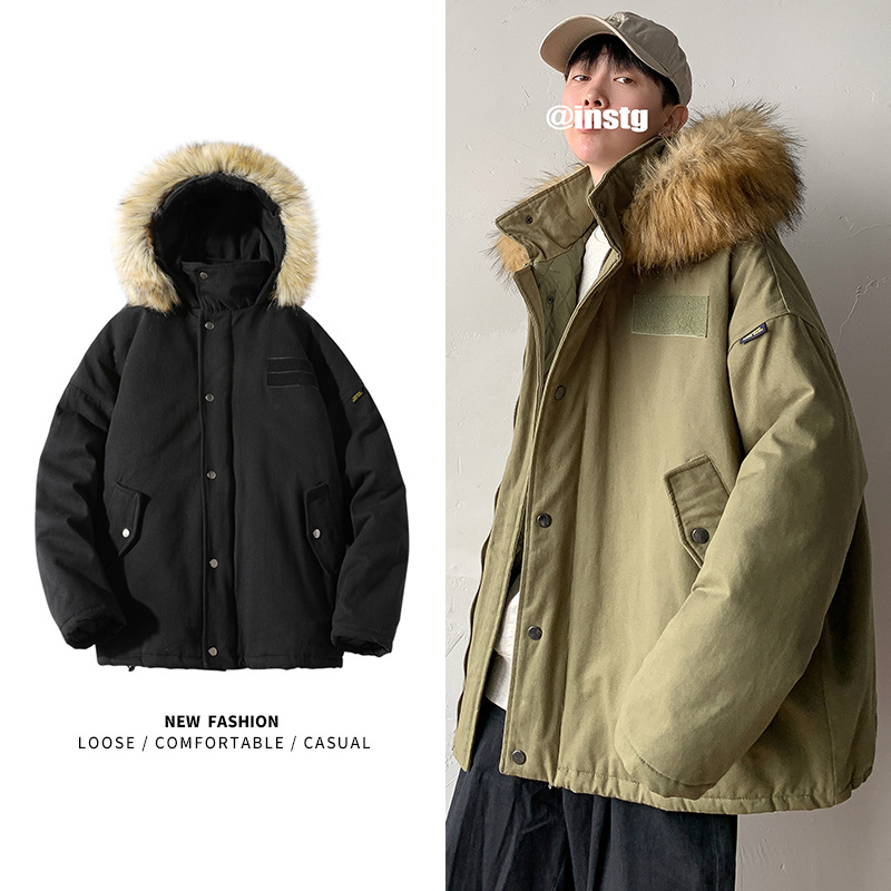Amekaki retro workwear solid color cotton-padded jacket Loose 2021 autumn and winter men's and women's casual warm bread jacket cotton-padded jacket