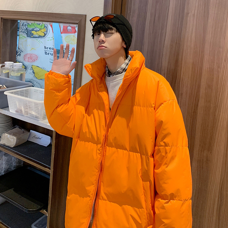 Couple Hong Kong-style cotton-padded jackets for men and women in the autumn and winter of 2021, solid fluorescent color street bread jackets, cotton-padded jackets, and outerwear trend Specification image