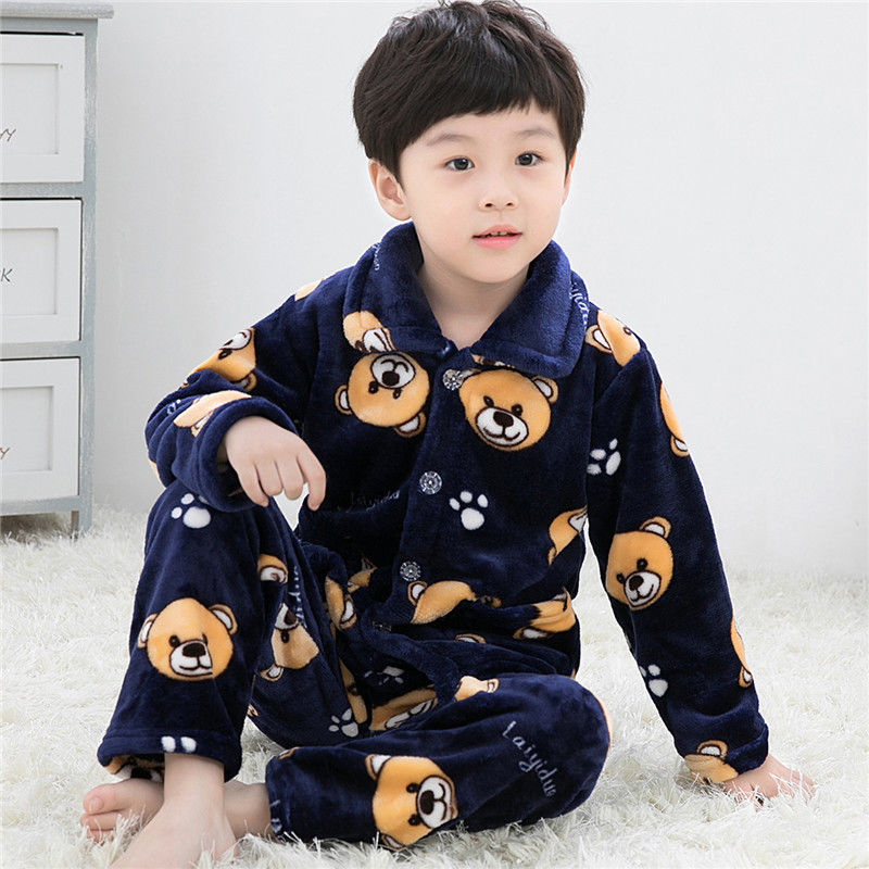 Autumn/winter children's pajamas Flannel girls girls boys suit Children baby coral velvet home dress long sleeves
