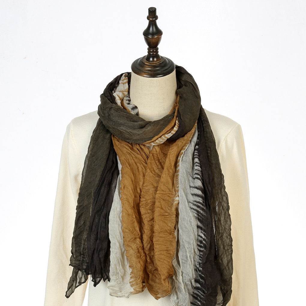 Cotton and linen long scarf 90*180, spring and autumn color-blocking foreign trade scarf bestseller, soft and neutral gauze scarf Specification image
