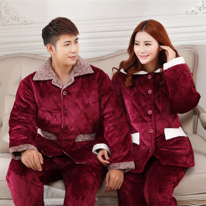 Winter lovers triple thick flannel cotton pajamas men's fleece warm women's cotton home suit