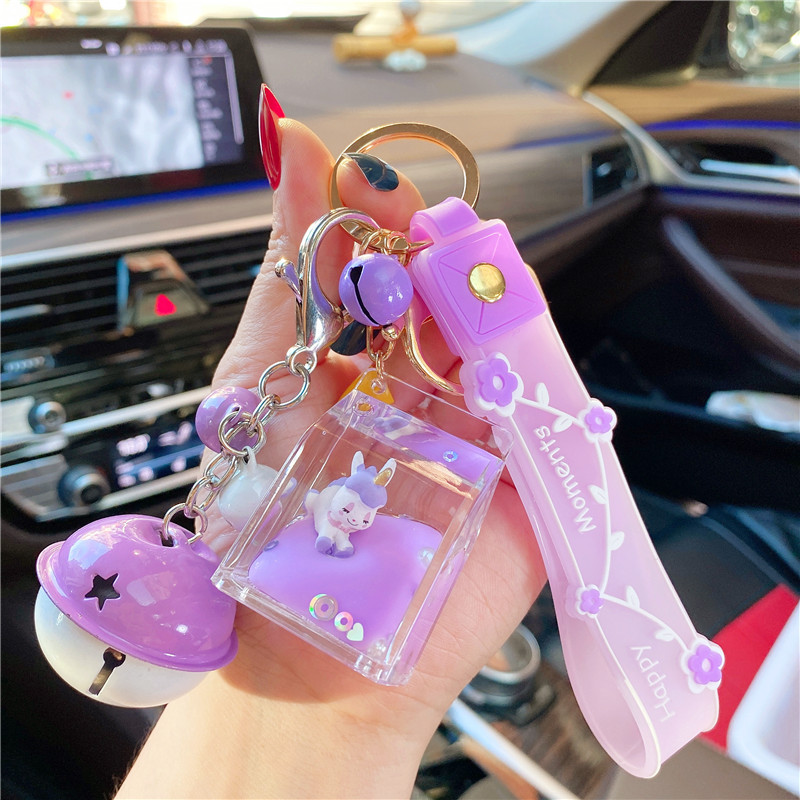 Internet celebrity ins liquid oil unicorn milk box floating bottle keychain student schoolbag pendant flow small pendant