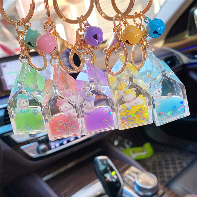 Internet celebrity ins liquid oil unicorn milk box floating bottle keychain student schoolbag pendant flow small pendant Specification image