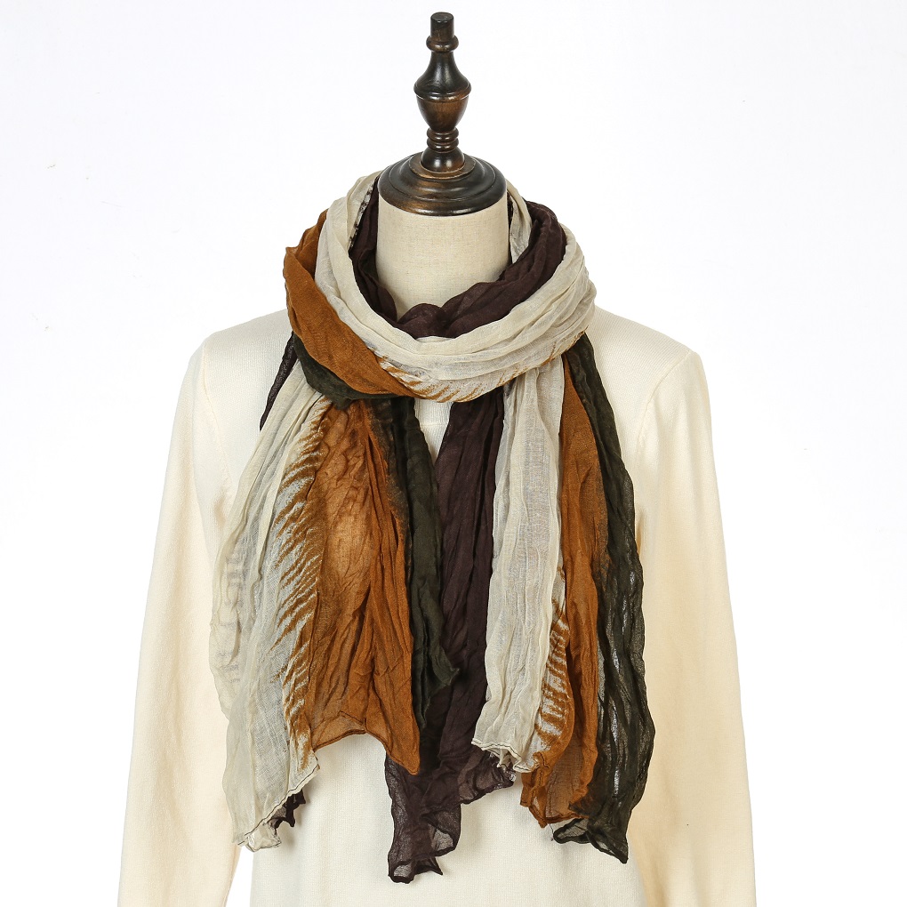 Cotton and linen long scarf 90*180, spring and autumn color-blocking foreign trade scarf bestseller, soft and neutral gauze scarf Item Picture
