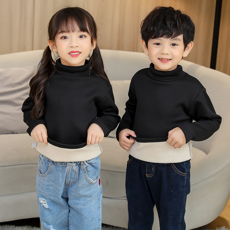 Children's half-turtleneck bottom jacket with fleece and thick autumn and winter style men's and children's warm jacket Korean version girls' middle collar long sleeves