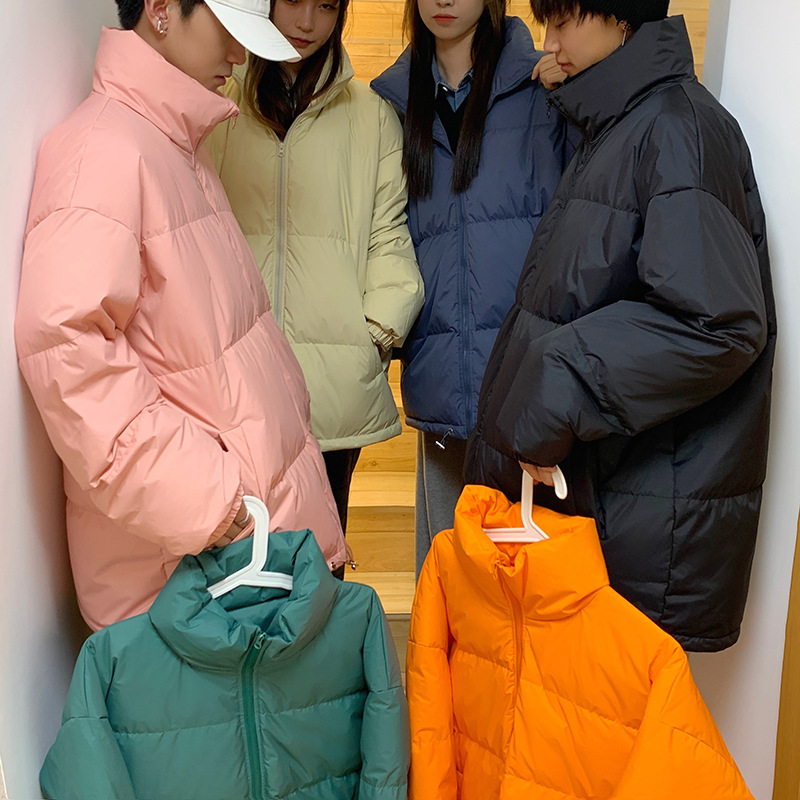 Couple Hong Kong-style cotton-padded jackets for men and women in the autumn and winter of 2021, solid fluorescent color street bread jackets, cotton-padded jackets, and outerwear trend