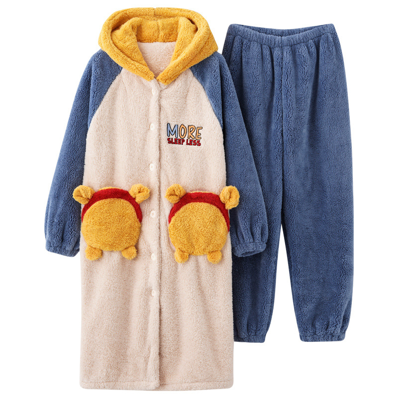 Pajama Women's Autumn and Winter 2021 New Coral fleece thickened Warm winter plush Cartoon home wear set Item Picture