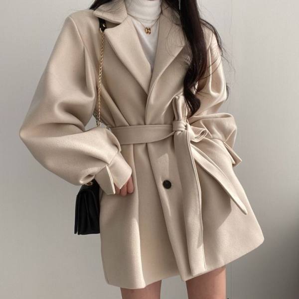 A petite blazer with a long woolen coat in the Hepburn style for the 2021 autumn and winter, featuring a stylish belt and a trendy overcoat Specification image