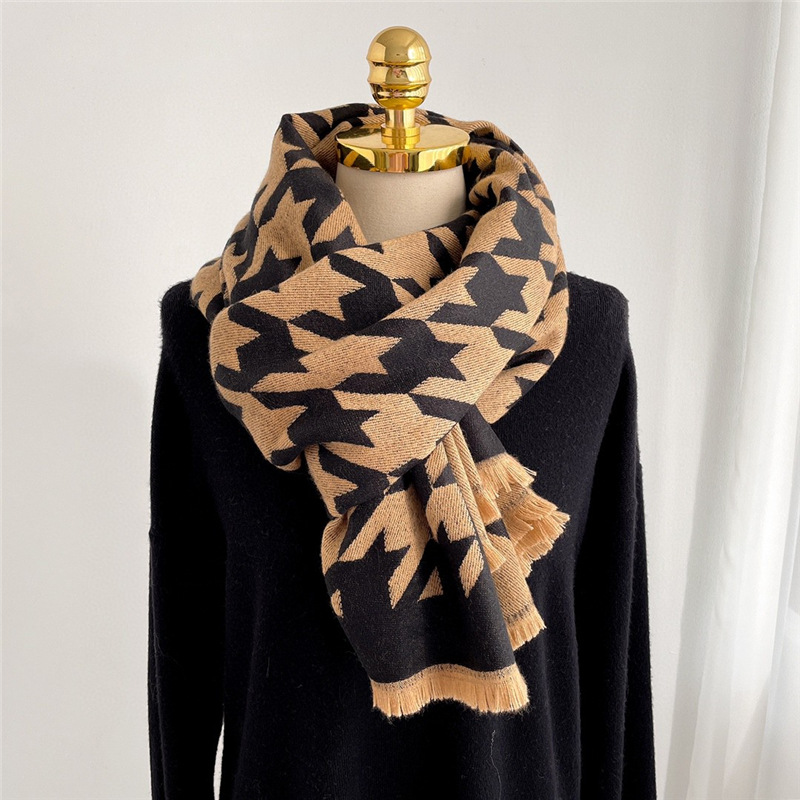 韩国东大门秋冬2021新款仿羊绒千鸟格围巾情侣围脖长款空调披肩女